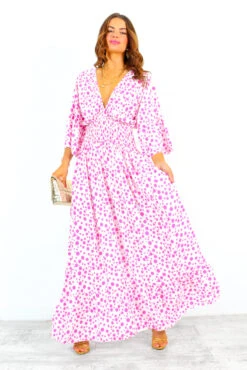 Shirred Time Lucky - White Pink Spot Shirred Waist Maxi Dress -Fashion Clothing Store ShirredTimeLucky WhitePinkSpotShirredWaistMidiDress 3