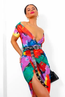 Simple And Elegant - Multi Printed Midi Dress -Fashion Clothing Store SimpleAndElegant MultiPrintedMidiDress 1