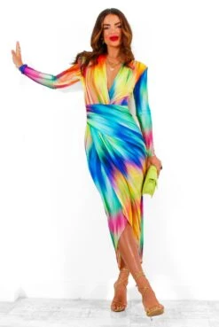 Simple And Elegant - Yellow Multi Bodycon Midi Dress -Fashion Clothing Store SimpleAndElegant YellowMultiBodyconMidiDress 2