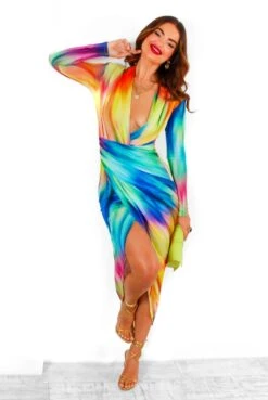 Simple And Elegant - Yellow Multi Bodycon Midi Dress -Fashion Clothing Store SimpleAndElegant YellowMultiBodyconMidiDress 6