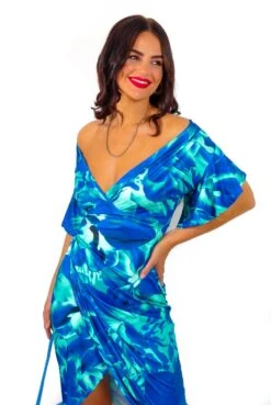 Simple And Elegant - Blue Green Angel Sleeve Midi Dress -Fashion Clothing Store SimpleandElegant BlueGreenAngelSleeveMidiDress6