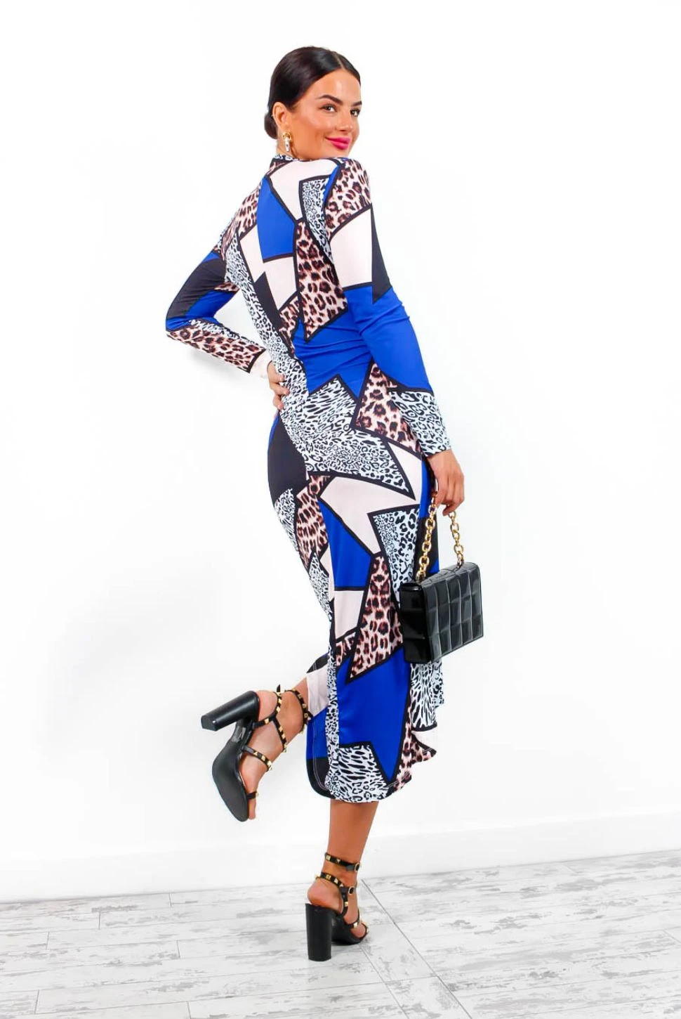 Simple And Elegant - Cobalt Animal Print Midi Dress 3 Simple And Elegant - Cobalt Animal Print Midi Dress - Image 3