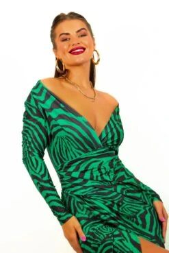 Simple And Elegant - Emerald Zebra Print Midi Dress -Fashion Clothing Store SimpleandElegant EmeraldZebraPrintMidiDress 1