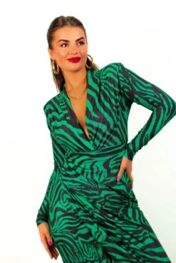 Simple And Elegant - Emerald Zebra Print Midi Dress -Fashion Clothing Store SimpleandElegant EmeraldZebraPrintMidiDress 7