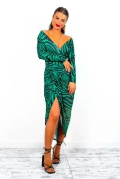 Simple And Elegant - Emerald Zebra Print Midi Dress -Fashion Clothing Store SimpleandElegant EmeraldZebraPrintMidiDress 8