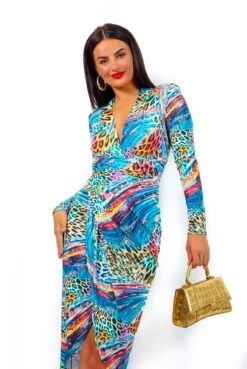 Simple And Elegant - Ocean Blue Multi Leopard Midi Dress -Fashion Clothing Store SimpleandElegant OceanBlueMultiLeopardMidiDress3