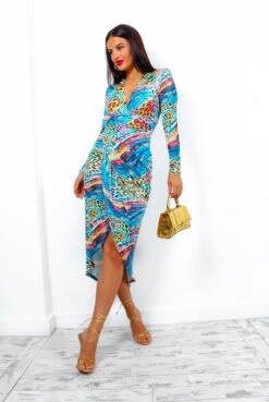 Simple And Elegant - Ocean Blue Multi Leopard Midi Dress -Fashion Clothing Store SimpleandElegant OceanBlueMultiLeopardMidiDress5