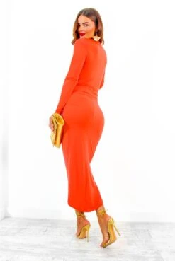 Simple And Elegant - Orange Long Sleeve Midi Dress 10 Simple And Elegant - Orange Long Sleeve Midi Dress -Fashion Clothing Store SimpleandElegant OrangeLongSleeveMidiDress 1