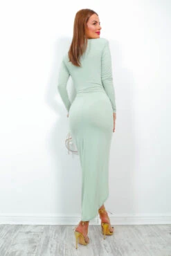 Simple And Elegant - Sage Green Long Sleeve Midi Dress -Fashion Clothing Store SimpleandElegant SageGreenLongSleeveMidiDress1