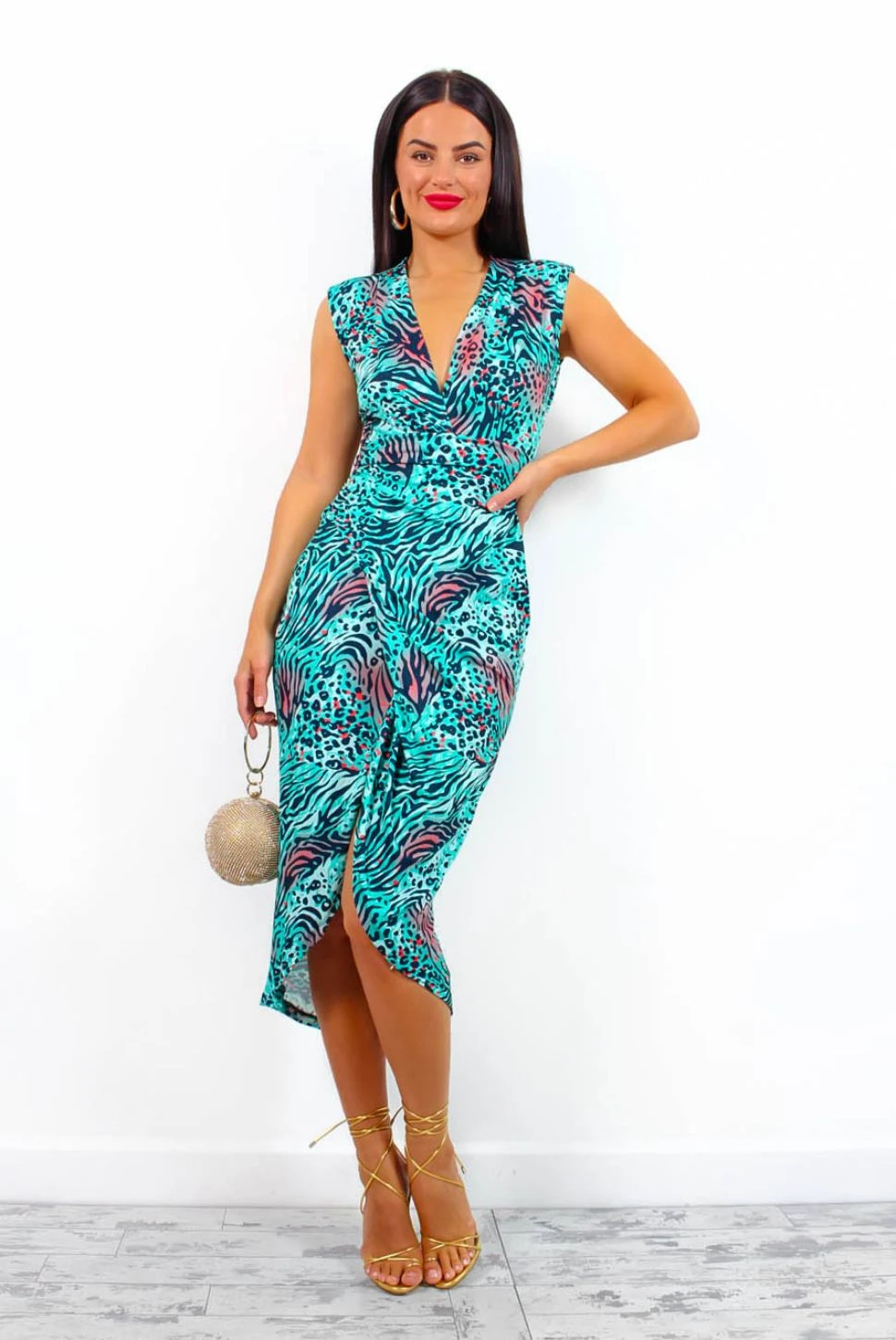 Simple And Elegant - Seafoam Green Leopard Midi Dress 3 Simple And Elegant - Seafoam Green Leopard Midi Dress - Image 3