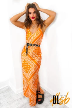 Slip Away - Orange Bandana Print Maxi Dress 7 Slip Away - Orange Bandana Print Maxi Dress -Fashion Clothing Store SlipAway OrangeBandanaPrintMaxiDress 2