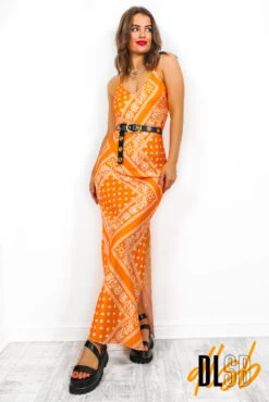 Slip Away - Orange Bandana Print Maxi Dress 8 Slip Away - Orange Bandana Print Maxi Dress -Fashion Clothing Store SlipAway OrangeBandanaPrintMaxiDress 3