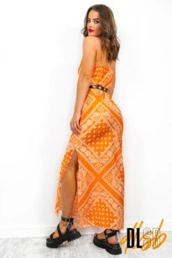 Slip Away - Orange Bandana Print Maxi Dress 9 Slip Away - Orange Bandana Print Maxi Dress -Fashion Clothing Store SlipAway OrangeBandanaPrintMaxiDress 4