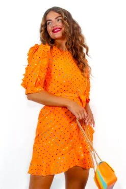 So Frilling - Orange Multi Spot Frilled Mini Dress -Fashion Clothing Store SoFrilling OrangeMultiSpotFrilledMiniDress 6