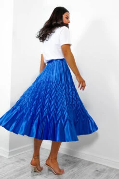 So Marilyn - Cobalt Chevron Pleated Midi Skirt 11 So Marilyn - Cobalt Chevron Pleated Midi Skirt -Fashion Clothing Store SoMarilyn CobaltChevronPleatedMidiSkirt1