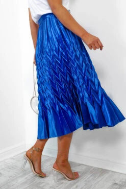 So Marilyn - Cobalt Chevron Pleated Midi Skirt 9 So Marilyn - Cobalt Chevron Pleated Midi Skirt -Fashion Clothing Store SoMarilyn CobaltChevronPleatedMidiSkirt3
