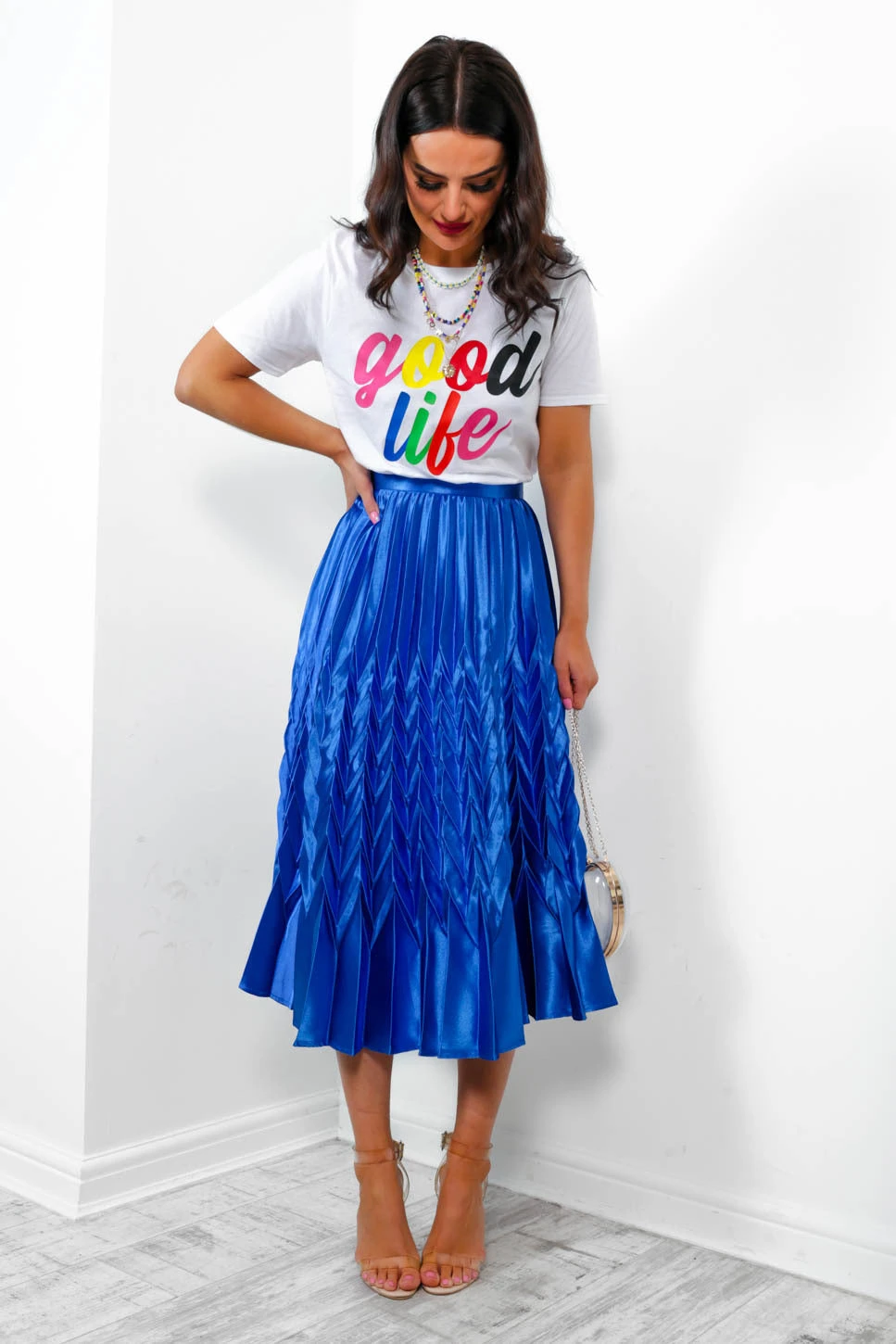 So Marilyn - Cobalt Chevron Pleated Midi Skirt 1 So Marilyn - Cobalt Chevron Pleated Midi Skirt
