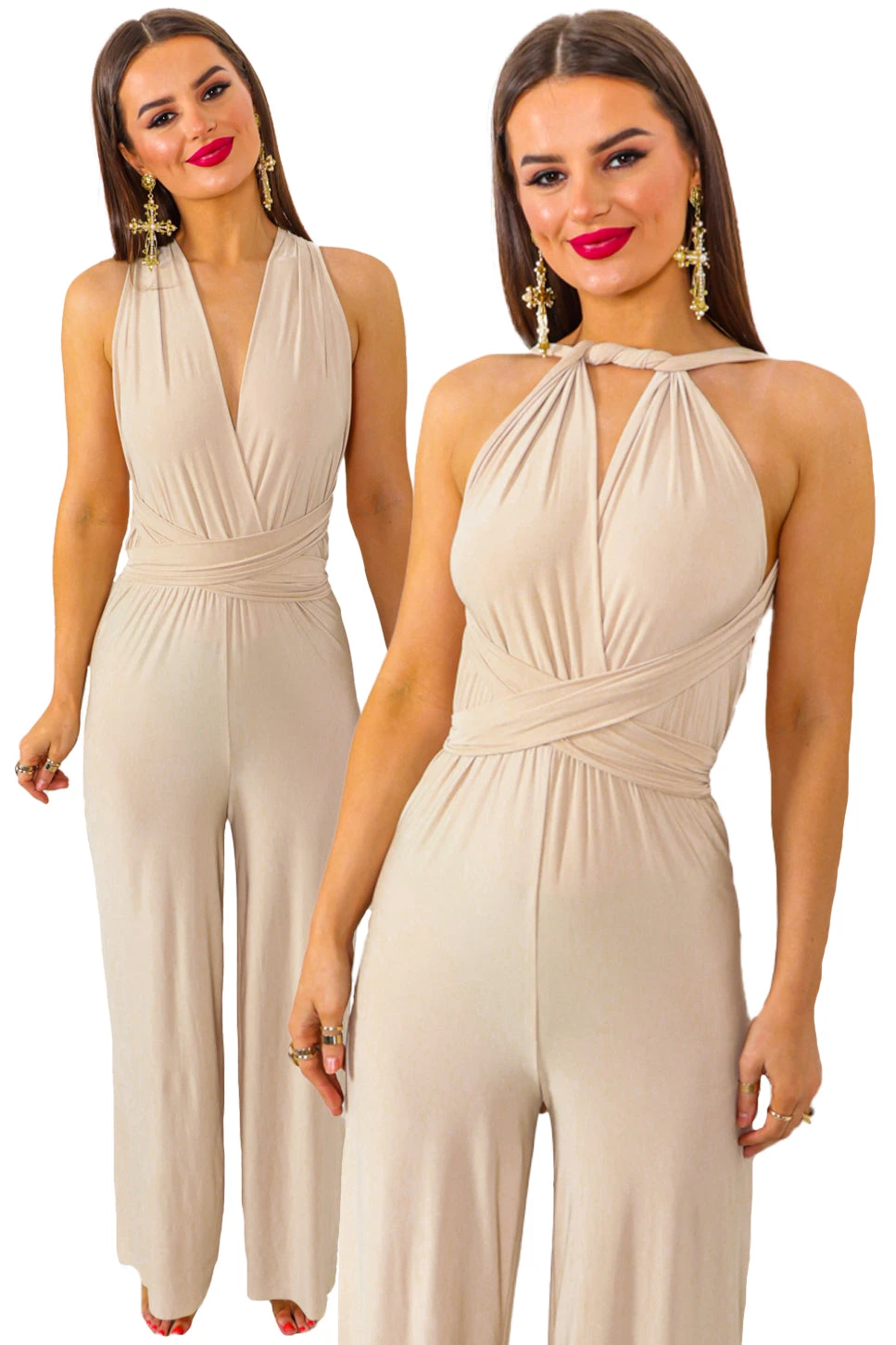 So Sophisticated - Beige Multi-Tie Jumpsuit 1 So Sophisticated - Beige Multi-Tie Jumpsuit