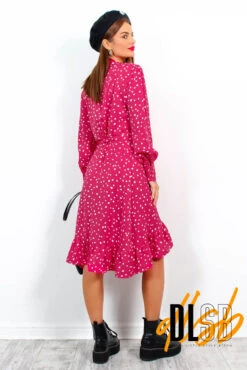 Some Like It Dot - Raspberry Polka Dot Midi Wrap Dress -Fashion Clothing Store SomeLikeItDot RaspberryPolkaDotMidiWrapDress1