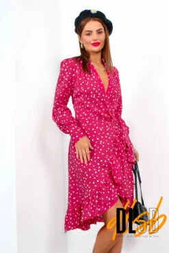 Some Like It Dot - Raspberry Polka Dot Midi Wrap Dress -Fashion Clothing Store SomeLikeItDot RaspberryPolkaDotMidiWrapDress2