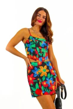 Some Like It Hot - Black Multi Floral Top And Mini Skirt Co-Ord -Fashion Clothing Store SomeLikeItHot BlackMultiFloralTopAndMiniSkirtCo Ord 1