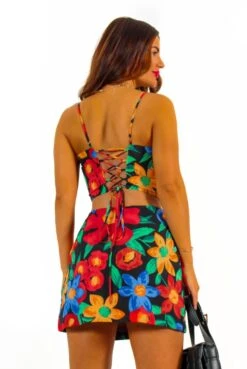 Some Like It Hot - Black Multi Floral Top And Mini Skirt Co-Ord -Fashion Clothing Store SomeLikeItHot BlackMultiFloralTopAndMiniSkirtCo Ord 5