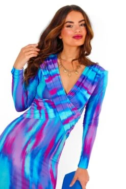 Something Special - Blue Purple Abstract Plunge Midi Dress 11 Something Special - Blue Purple Abstract Plunge Midi Dress -Fashion Clothing Store SomethingSpecial BluePurpleAbstractPlungeMidiDress 1