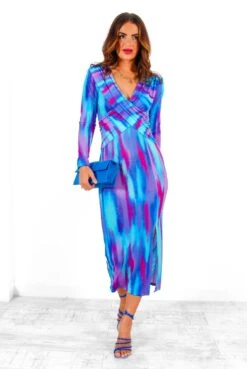 Something Special - Blue Purple Abstract Plunge Midi Dress 9 Something Special - Blue Purple Abstract Plunge Midi Dress -Fashion Clothing Store SomethingSpecial BluePurpleAbstractPlungeMidiDress 3
