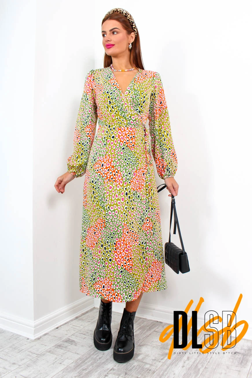 Soul Of Sunshine - Lime Multi Printed Midi Wrap Dress 4 Soul Of Sunshine - Lime Multi Printed Midi Wrap Dress - Image 4