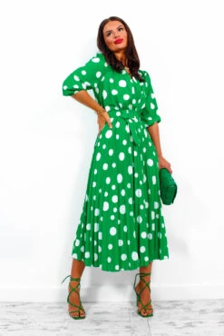Spot Me - Green Polka Dot Pleated Midi Dress -Fashion Clothing Store SpotMe GreenPolkaDotPleatedMidiDress 2