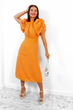 Spots Wrong? - Orange Polka Dot Midi Dress -Fashion Clothing Store SpotsWrong OrangePolkaDotMidiDress 1