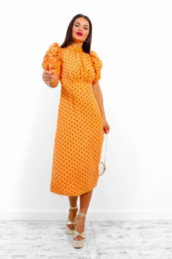 Spots Wrong? - Orange Polka Dot Midi Dress -Fashion Clothing Store SpotsWrong OrangePolkaDotMidiDress 6
