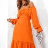 Star Crossed Lovers - Orange Long Sleeve Midi Dress