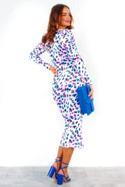 Stay A While - White Multi Spot Ruched Midi Dress -Fashion Clothing Store StayAWhile WhiteMultiSpotRuchedMidiDress 2