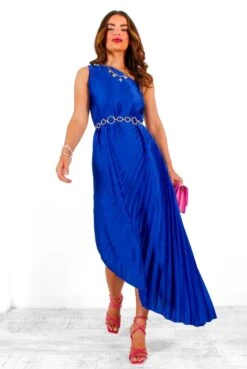 Stay Classy - Cobalt One Shoulder Satin Pleated Midi Dress 8 Stay Classy - Cobalt One Shoulder Satin Pleated Midi Dress -Fashion Clothing Store StayClassy CobaltOneShoulderSatinPleatedMidiDress 2