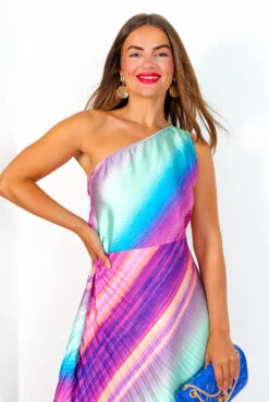 Stay Classy - Multi Pastel Ombre One Shoulder Midi Dress -Fashion Clothing Store StayClassy MultiPastelOmbreOneShoulderMidiDress 5