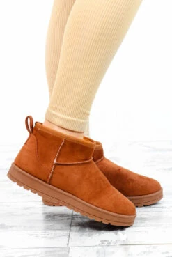 Step In My Direction - Chestnut Faux Suede Mini Ankle Boots