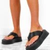 Step On In - Black Chunky Platform PU Flip Flops