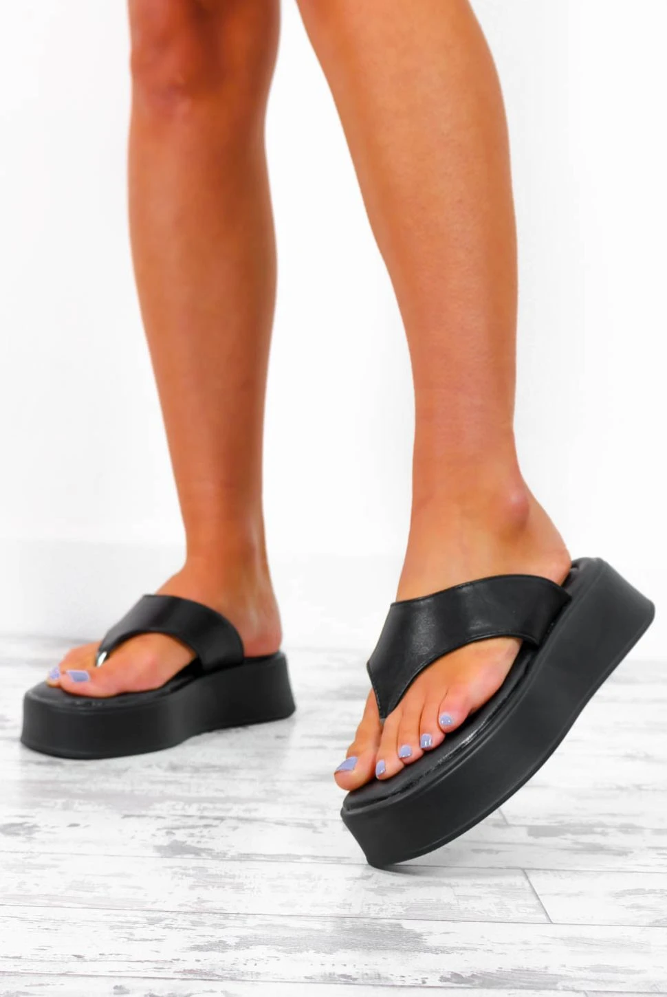 Step On In - Black Chunky Platform PU Flip Flops 1 Step On In - Black Chunky Platform PU Flip Flops