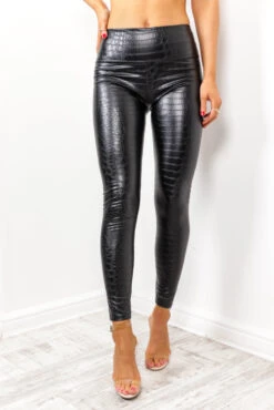 Stepping Out - Black Croc Pu Leggings -Fashion Clothing Store SteppingOut BlackCrocPuLeggings 3