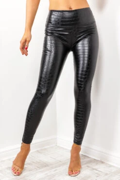 Stepping Out - Black Croc Pu Leggings