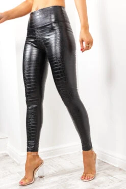 Stepping Out - Black Croc Pu Leggings -Fashion Clothing Store SteppingOut BlackCrocPuLeggings 5