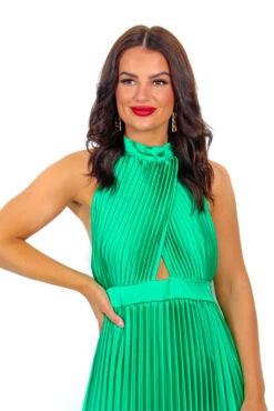Stolen Moment - Green Halter Neck Pleated Maxi Dress 11 Stolen Moment - Green Halter Neck Pleated Maxi Dress -Fashion Clothing Store StolenMoment GreenHalterNeckPleatedMaxiDress 3