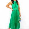 Stolen Moment - Green Halter Neck Pleated Maxi Dress