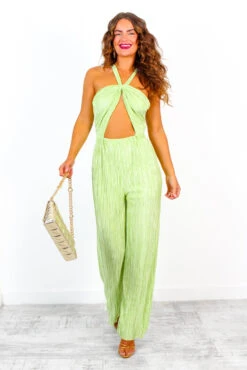 Stop Right There - Green Halter Neck Plisse Jumpsuit -Fashion Clothing Store StopRightThere GreenHalterNeckPlisseJumpsuit 2