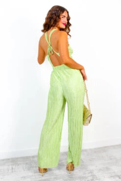 Stop Right There - Green Halter Neck Plisse Jumpsuit -Fashion Clothing Store StopRightThere GreenHalterNeckPlisseJumpsuit 3