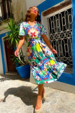 Sweet Serenity - Sicilian Lemon Tile Print Midi Dress -Fashion Clothing Store Sweet Serenity Sicilian Lemon Tile Print Midi Dress 1