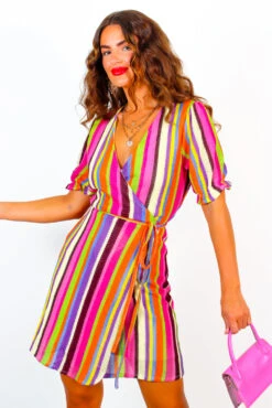 Sweet As Can Be - Multi Stripe Mini Wrap Dress -Fashion Clothing Store SweetAsCanBe MultiStripeMiniWrapDress 5