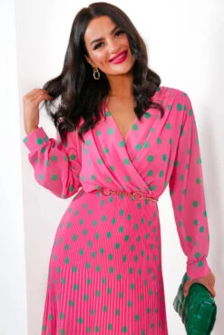 Sweet Intentions - Pink Polka Dot Pleated Maxi Dress -Fashion Clothing Store SweetIntentions PinkPolkaDotPleatedMaxiDress3