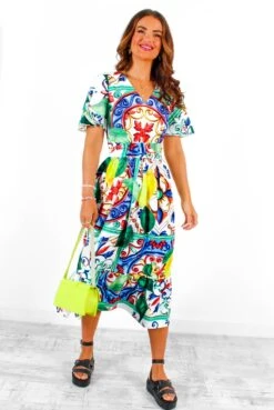 Sweet Serenity - Sicilian Lemon Tile Print Midi Dress -Fashion Clothing Store SweetSerenity SicilianLemonTilePrintMidiDress 2